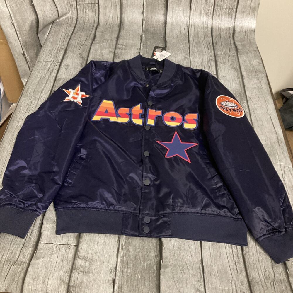 NWT Men’s Pro Standard Houston Astros Satin Jacket XL Navy X-Large Button Front